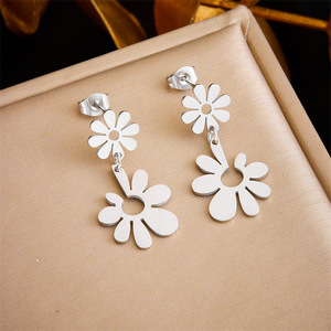 Flower Pendant <b>Earrings</b> Gold Plated Stainless Steel <b>Small</b> <b>Dangle</b> Studs For Women Fashion Accessories E5797 E5798 - Product Image 3