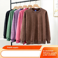 Sweater Katun Beludru Sisir 350g Retro Distressed Batik Washed Kerah Bulat Tipis untuk Pasangan, Grosir Musim Semi