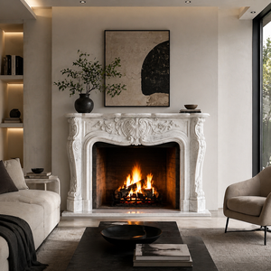 Cheminée en marbre personnalisée, moderne, sculptée à la main, luxueuse, en marbre blanc, avec manteau de cheminée en marbre - Product Image 1