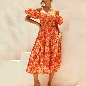 Новое повседневное платье макси из вискозы с гавайским принтом, оборками, пышными рукавами и многослойной юбкой без бретелек, на заказ - Product Image 5