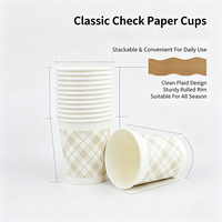 Gobelets en papier jetables à paroi simple, imprimé à carreaux beige, légers, empilables, pour café, thé, boissons froides, logo personnalisé