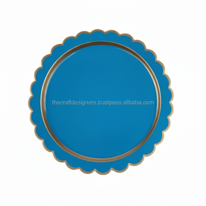 Assiette de chargeur de plat en émail bleu Table vaisselle décorative plateau de service Design floral assiettes de chargeur en métal pour hôtels - Product Image 1