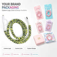 Câble de données USB imprimé floral avec perles, décoratif, multifonctionnel 3 en 1, cordon de charge et synchronisation pour téléphone portable
