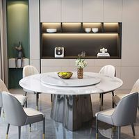 Ensemble de table à manger ronde au design moderne haut de gamme, base en acier inoxydable, mobilier de restaurant, poutre en pierre pour restaurant haut de gamme