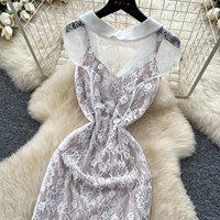 Robe élégante pour femmes, robe longue décontractée à col, sans manches, en dentelle blanche, style patchwork, pour tous les jours, robes élégantes pour femmes