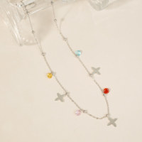 Kalung Bunga Trendy Anti Air Hipoalergenik CLIORO, Manik-manik Warna-warni, Liontin Semanggi CZ, Rantai Ramping, Perhiasan Wanita