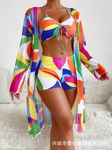 2025 traje de baño de mujer europea y americana de tres piezas de cintura <span class=keywords><strong>alta</strong></span> de manga larga conjunto Smock Sexy Bikini al por mayor - Product Image 2
