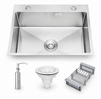 Évier de cuisine simple en acier inoxydable argenté avec distributeur de savon, panier de vidange et kit de récupération des déchets, rebord large, OEM ODM, fourniture B2B
