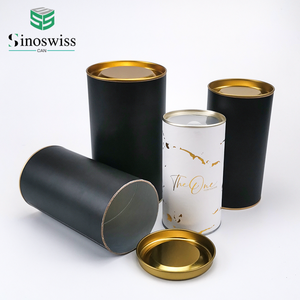 Food Grade <span class=keywords><strong>Plain</strong></span> Black Paper Cilindro Embalagem Tubo com Gold Metal Plug para café ou chá - Product Image 2