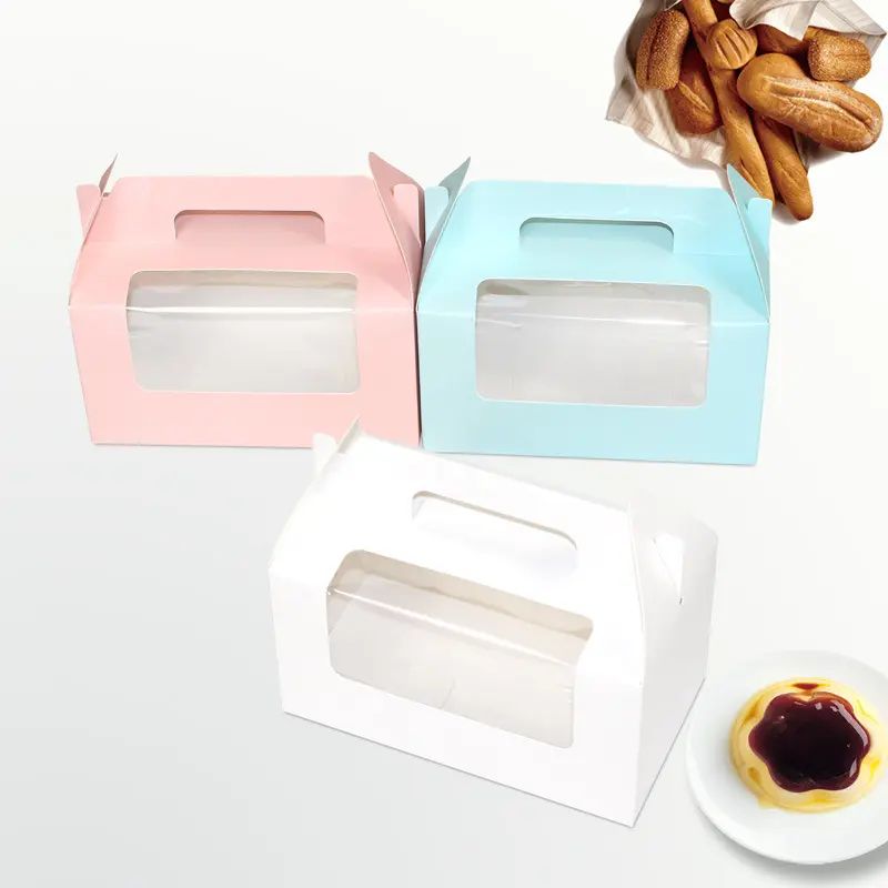 Leveranciers Custom Muffin Gebak Doos Voedsel Verpakking Met Handvat Sweet China Box Karton 2020fb034 16.5*9.3*9Cm A1