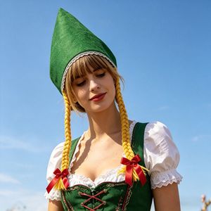 Vestido tradicional bávaro para Oktoberfest para mujer, traje Dirndl con sombrero, doble cola de caballo, multicolor, para festival, adulto - Product Image 2