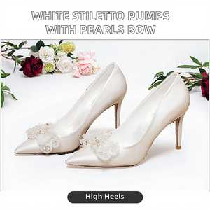 Nouvelles sandales habillées blanches à talon aiguille pour femme, bout pointu, talons fins, perles, nœud, semelle intérieure respirante en caoutchouc pour usage extérieur - Product Image 2