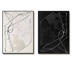 Pinturas al Óleo Modernas Pintadas a Mano, Naturaleza Muerta en Blanco y Negro, Líneas Minimalistas, Díptico Decorativo para Pared, Lienzo para Sala de Estar - Product Image 2