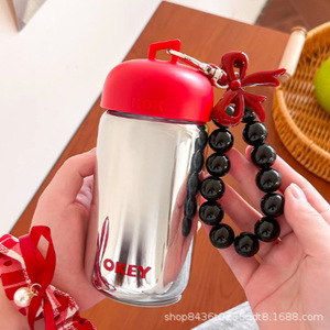 Electroplated Mirror Glass Cup Pearl Chain Cover Travel Coffee Mug Portable Office Use Single Cup Solid Color - Product Image 5