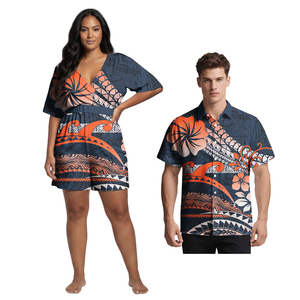 Camisas Casuales <span class=keywords><strong>de</strong></span> Estilo Polinesio para Hombre, Camisa Hawaiana para Playa, Romper para Mujer con Diseño Floral Tribal Samoano, Conjuntos a Juego para Parejas - Product Image 5