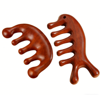 Masseur Gua Sha en bois de santal naturel à dents larges, peigne de massage corporel et du cuir chevelu, design sans poignée pour le contouring du visage et la relaxation