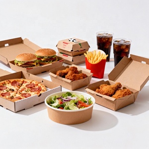 Boîte en papier kraft alimentaire colorée recyclable pour hamburger, frites, poulet, sandwich, <span class=keywords><strong>pizza</strong></span>, salade, utilisation en fête - Product Image 2