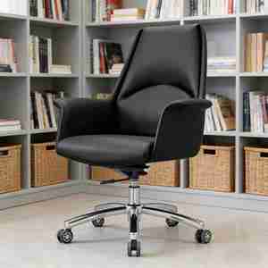 Silla de Oficina Moderna con Elevación, Cómoda, Ergonómica, de Cuero, Giratoria, Extensible, con Base de Acero - Product Image 5