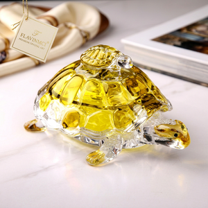 Petite figurine de tortue en verre artisanal, cristal jaune transparent, décoration Feng Shui, accessoire de bureau, pour Diwali et mariage - Product Image 2