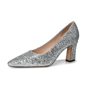 Escarpins à talon carré et bout pointu à paillettes pour mariée, toutes saisons, à enfiler, tendance mode, chaussures pour femmes 7188E - Product Image 4
