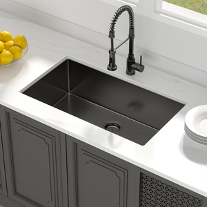 Sarlai Évier de cuisine rectangulaire en acier inoxydable 304 <span class=keywords><strong>noir</strong></span> Gunmetal de 30 pouces à cuve unique Nano-PVD de calibre 16 - Product Image 3