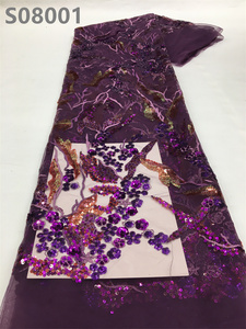 Tela de encaje con lentejuelas purpurina para vestido, tejido bordado nigeriano Lae - Product Image 3