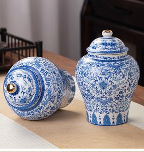 مصنوع يدويًا صنع في الصين برطمان زنجبيل كبير أزرق وأبيض أنتيكة برطمانات زنجبيل بورسلين فاخرة فازات سيراميك بورسلين للمنزل - Product Image 3