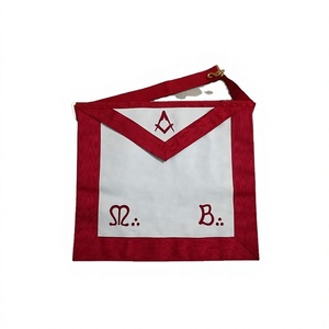 Tablier en peau d'agneau brodé à la main AASR Rite Français avec perles magnétiques |   Tabliers rouges de la franc-maçonnerie |   Cuir personnalisable - Product Image 1