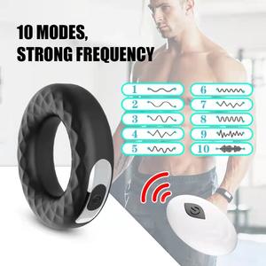 Anneau vibrant double en silicone rechargeable télécommandé pour homme, avec fonction de retardement et de verrouillage, pour adultes - Product Image 4