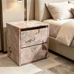 <span class=keywords><strong>Comodini</strong></span> di Lusso in Marmo Naturale, Design Moderno e Minimalista, Comodino in Pietra Rosa con 2 Cassetti per Camera da Letto - Product Image 1