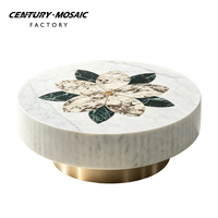 Table basse en marbre blanc de luxe moderne Centurymosaic, table basse artisanale en pierre fleurie, grande table basse pour villa, hôtel, salon