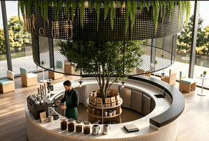 Design d'intérieur de café nordique de luxe |   Comptoir de bar modulaire pour café et solutions d'aménagement de magasins de détail en bois et pierre - Product Image 2