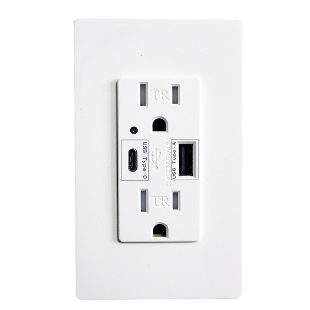 Type C+A USB 5V 4.2A Fast Charging Receptacle 125V 15A Household Wall Outlet with Tamper Resistant Wall Plate Included UL