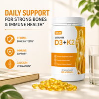 ODM OEM Capsules de Vitamine D3 K2 Naturelle en Gélules Molles Formule Personnalisée pour la Régulation du Calcium et le Soutien Immunitaire chez l'Adulte
