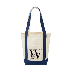 Borsa premio in tela pesante Patchwork bianco in tela di cotone blu scuro borsa della spesa ricamata Tote da spiaggia iniziale in tela - Product Image 5
