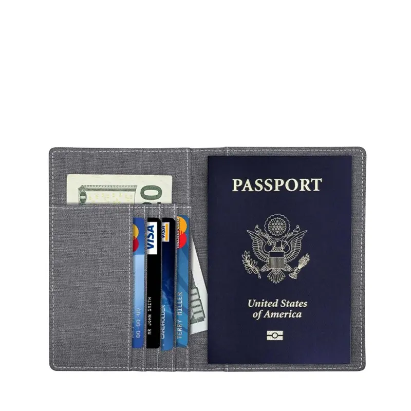 Customized Canvas Fabric RFID Travel Passport Holder