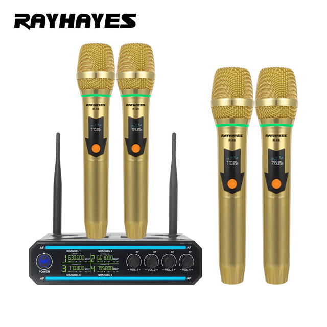 RAYHAYES R-88 4 Channel Wireless Microphone System Dual Handheld Uhf Professional Karaoke Microphone