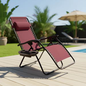 Tumbona Plegable de Gravedad Cero para Exteriores, Color Rojo Oscuro, Estructura Metálica, Ajuste Manual, para Relajarse Junto a la Piscina - Product Image 2