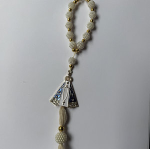Adorno de coche con diamantes de imitación, religioso, vintage, con cuentas de perlas, paloma del Espíritu Santo, cruz, Virgen de Guadalupe, conector de rosario, llavero - Product Image 2