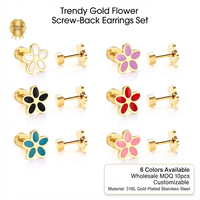 Boucles d'oreilles clous en acier inoxydable 316L doré, motif fleur émaillée, 6 couleurs, bijoux sécurisés pour femmes, vente en gros, personnalisation OEM
