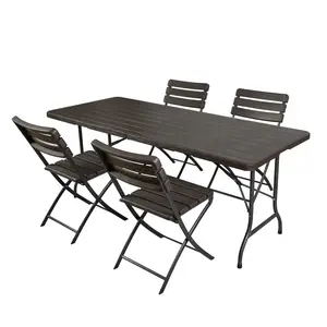 6ft Easy To Clean HDPE Blow Molding Wooden Design Plastic Outdoor Folding Table and Chair Set For Party Event