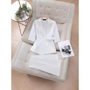 Pink Satin Blazer And Trousers Two Piece Set Women's Suit Elegant Anti-Wrinkle Commute Style YSY6608 - Product Image 4