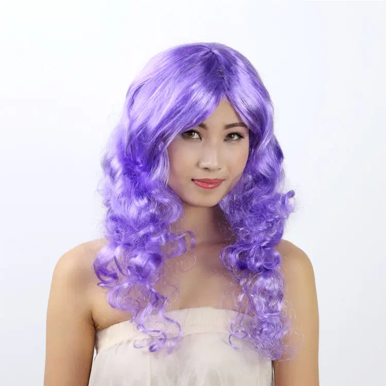 Дешевый красочный синтетический кудрявый парик 24 дюйма, парики для косплея на Хэллоуин для девочек, парики для костюмированной вечеринки