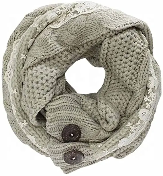 Kabel Gebreide Sjaal Hals Wrap Met Kant & Button Trim