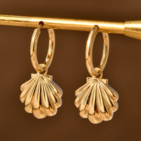 Boucles d'oreilles créoles unisexe tendance en or 18 carats avec incrustation de coquillages, diamants de laboratoire CVD et HPHT certifiés IGI, bijoux résistants au ternissement