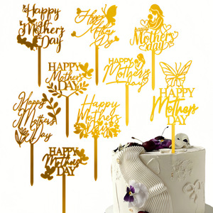 Décoration de gâteau réutilisable en acrylique pour la fête des Mères, insert 'Happy Mom' pour anniversaire, décoration de pâtisserie, style papillon, présentoir à desserts - Product Image 1
