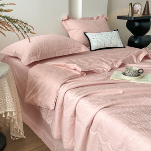 Ensemble de literie d'été en jacquard rose fleur de cerisier, 100% coton, style princesse - Product Image 1