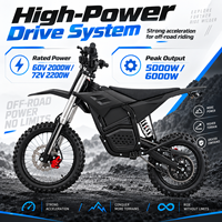 Moto électrique tout-terrain à transmission directe M7 60V 72V 2000W 2200W de crête 6000W 80 km/h 3 vitesses pour adultes