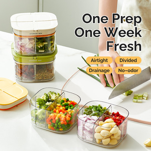 4 Grids Divided Transparent Plastic Spice Condiment Dispenser Veggies Spice Herbs Container Garlic Keepers with Independent <strong>Lids</strong>