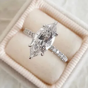 定制批发立方氧化锆永恒戒指女性珠宝承诺925纯银订婚结婚侯爵斯钻石戒指